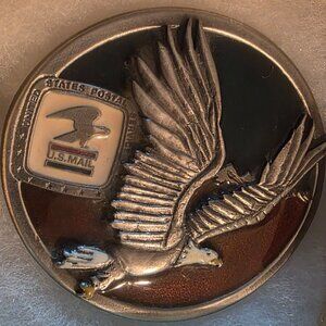 Vintage Metal Belt Buckle, Nice Enamel. U.S. Mail, Mailman, Postal Worker